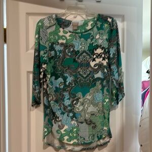 Green and Blue Patterned Women's Top